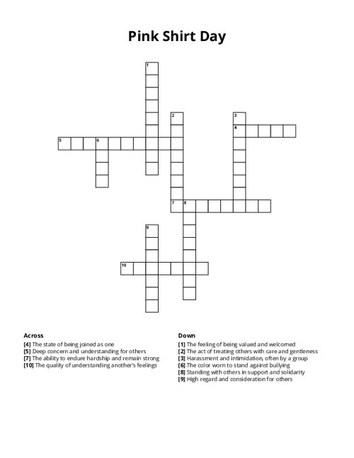 Pink Shirt Day Crossword Puzzle