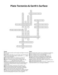 Plate Tectonics & Earths Surface Crossword Puzzle