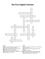 The First English Colonies Crossword Puzzle