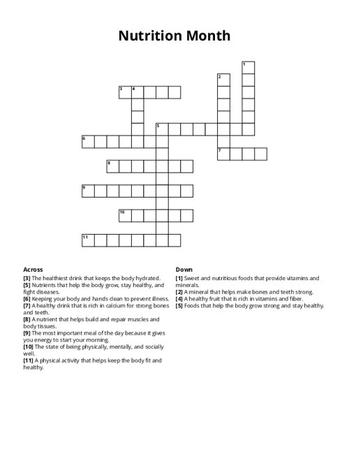 Nutrition Month Crossword Puzzle