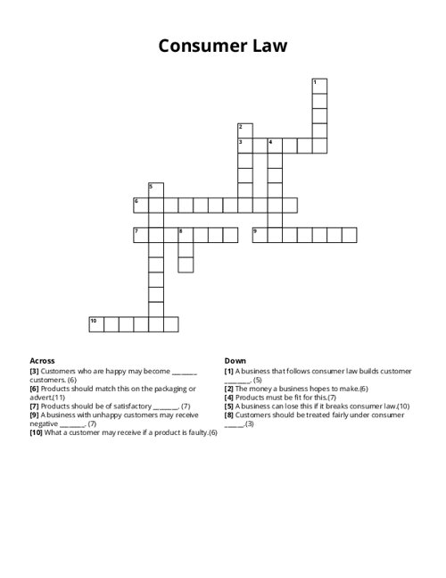 Consumer Law Crossword Puzzle