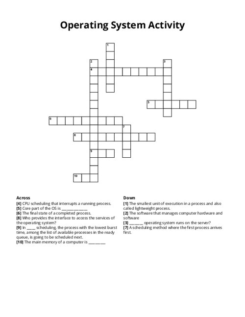 Operating System Activity Crossword Puzzle