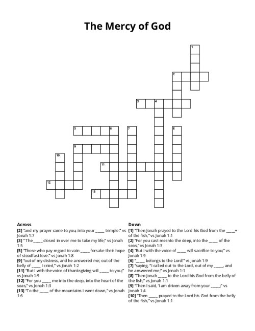 The Mercy of God Crossword Puzzle