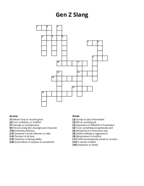 Gen Z Slang Crossword Puzzle