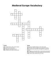 Medieval Europe Vocabulary crossword puzzle
