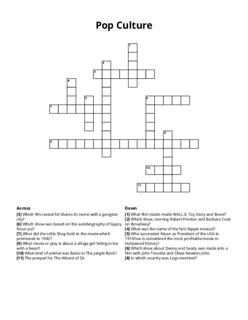 Pop Culture Crossword Puzzle