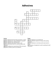 Adhesives Crossword Puzzle