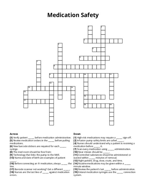 Medication Safety Crossword Puzzle