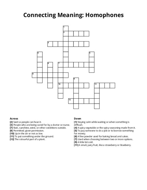 Connecting Meaning: Homophones Crossword Puzzle
