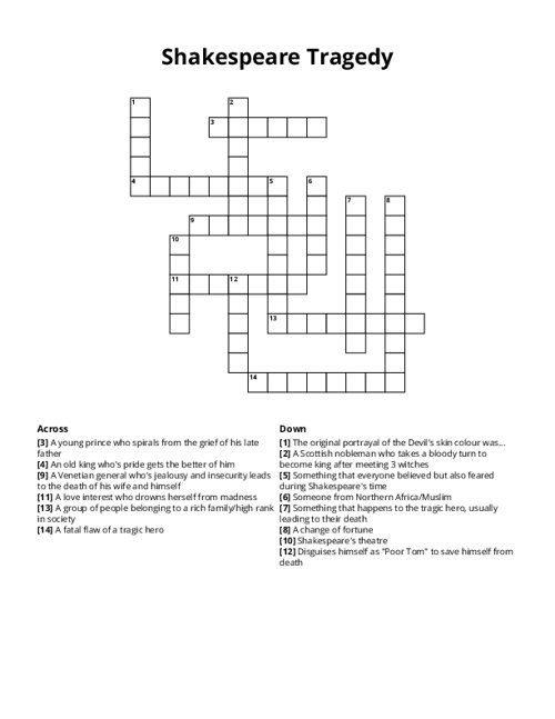 Shakespeare Tragedy Crossword Puzzle