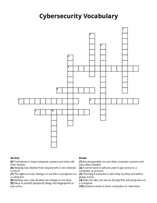 Cybersecurity Vocabulary Crossword Puzzle
