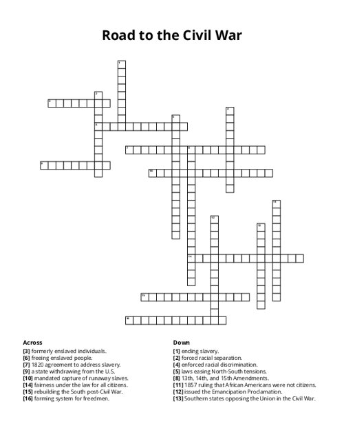 Road to the Civil War Crossword Puzzle