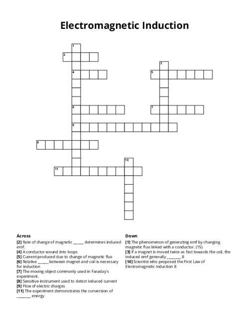 Electromagnetic Induction Crossword Puzzle