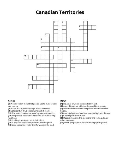 Canadian Territories Crossword Puzzle