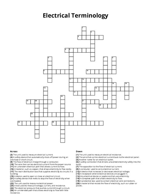 Electrical Terminology Crossword Puzzle