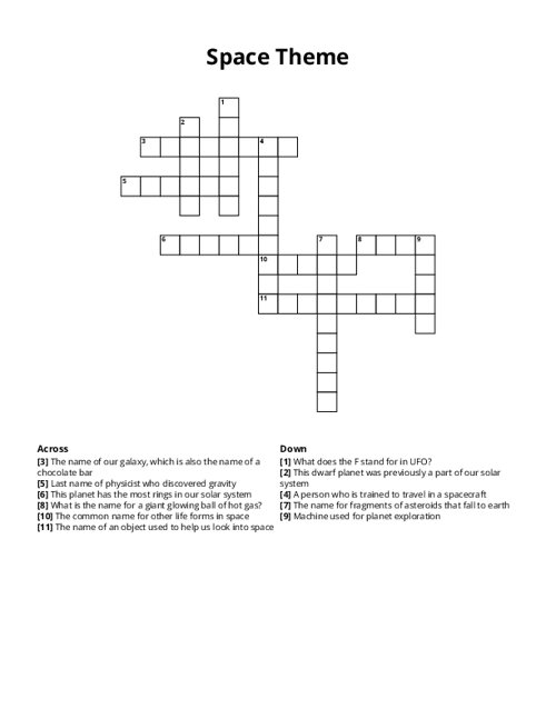 Space Theme Crossword Puzzle