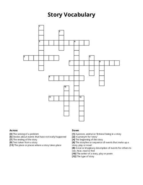 Story Vocabulary Crossword Puzzle