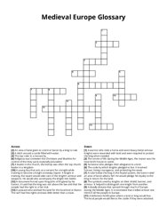 Medieval Europe Glossary Crossword Puzzle