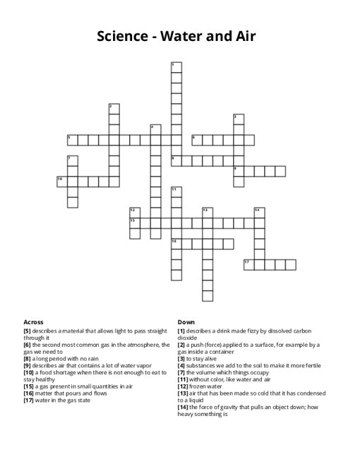 Science - Water and Air Crossword Puzzle