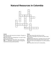 Natural Resources in Colombia Crossword Puzzle