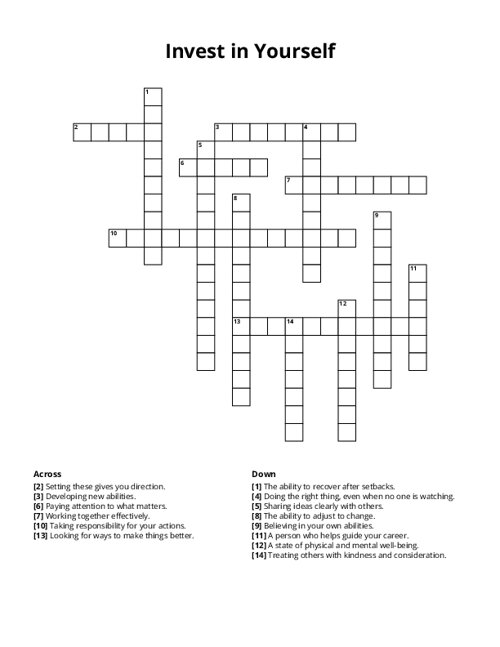 Invest in Yourself Crossword Puzzle