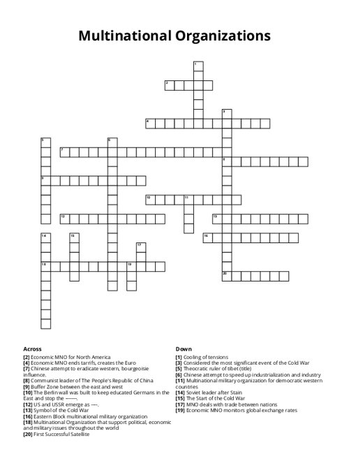 Multinational Organizations Crossword Puzzle