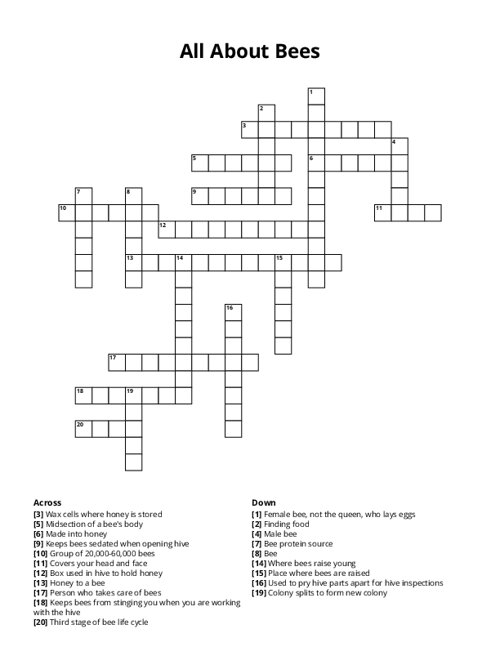 All About Bees Crossword Puzzle