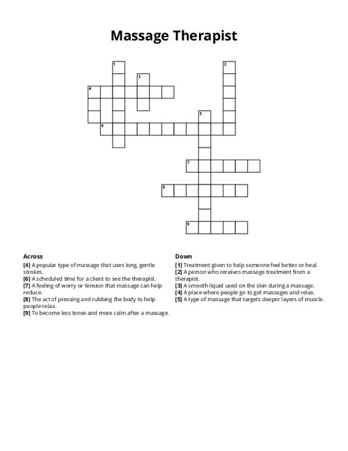 Massage Therapist Crossword Puzzle