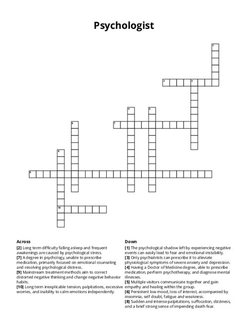 Psychologist Crossword Puzzle