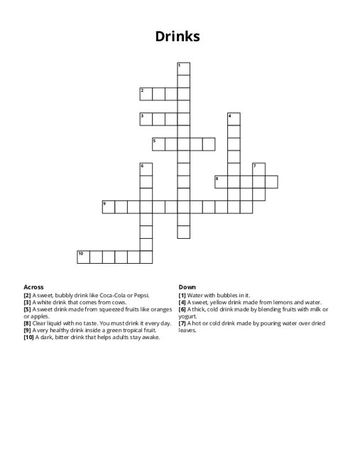 Drinks Crossword Puzzle