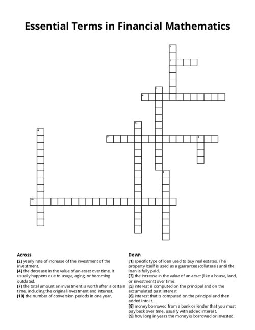 Essential Terms in Financial Mathematics Crossword Puzzle