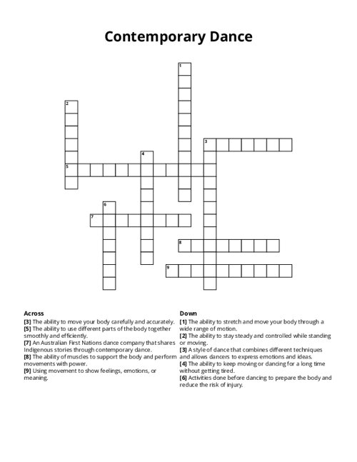 Contemporary Dance Crossword Puzzle