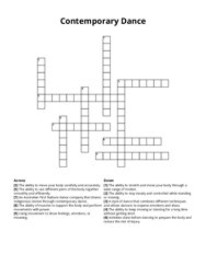 Contemporary Dance Crossword Puzzle