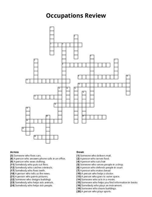 Occupations Review Crossword Puzzle