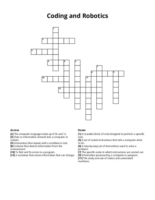 Coding and Robotics Crossword Puzzle
