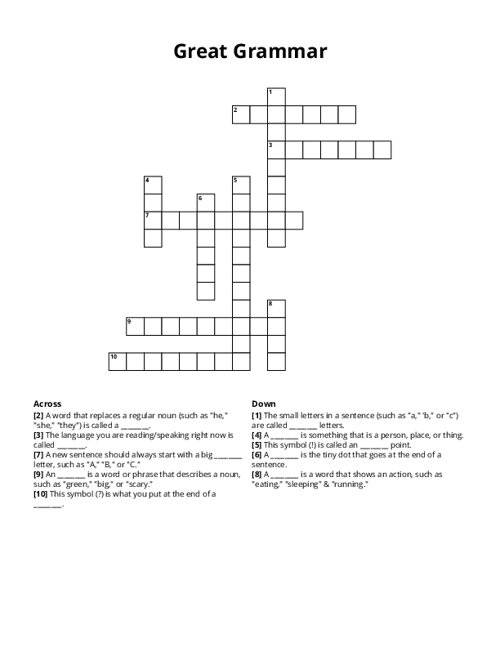 Great Grammar Crossword Puzzle