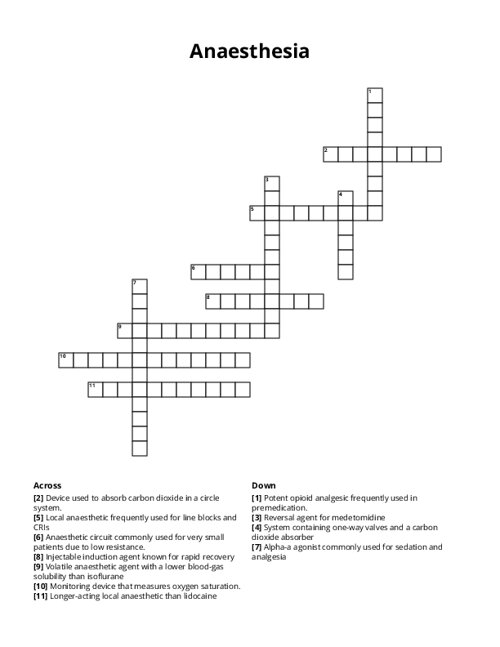 Anaesthesia Crossword Puzzle