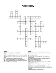 About Italy Crossword Puzzle