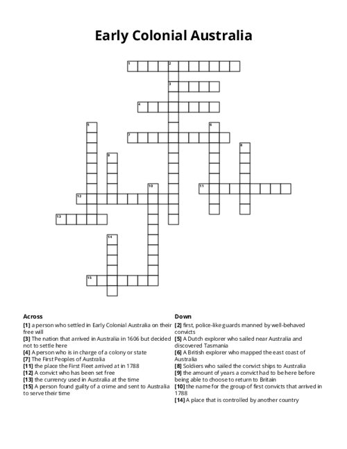 Early Colonial Australia Crossword Puzzle