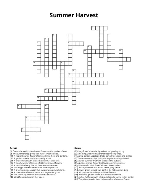 Summer Harvest Crossword Puzzle