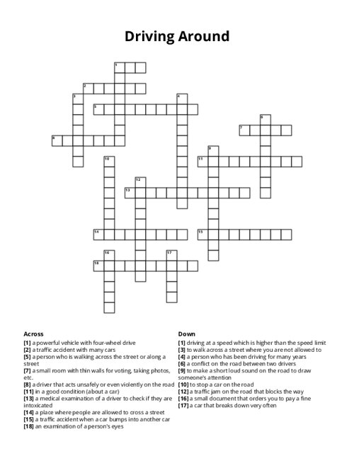 Driving Around Crossword Puzzle