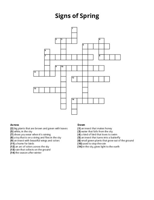 Signs of Spring Crossword Puzzle