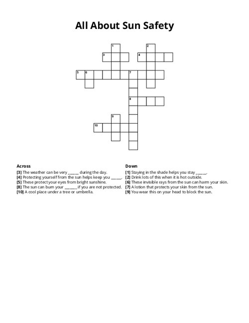All About Sun Safety Crossword Puzzle