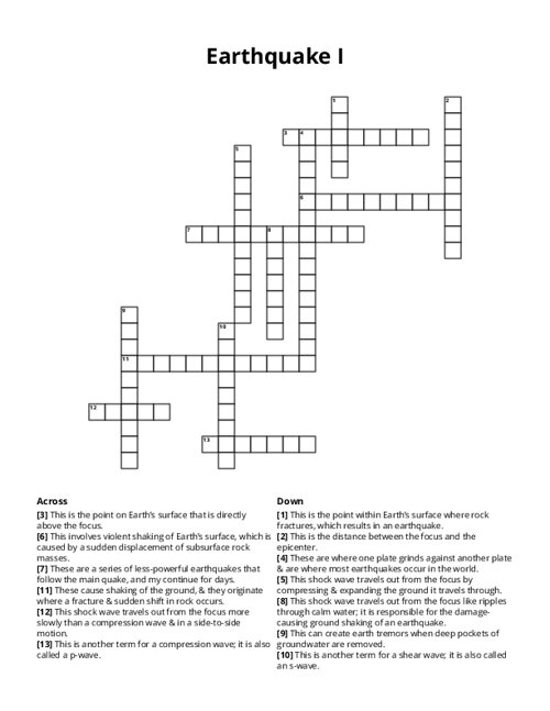 Earthquake I Crossword Puzzle