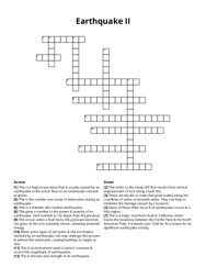 Earthquake II Crossword Puzzle