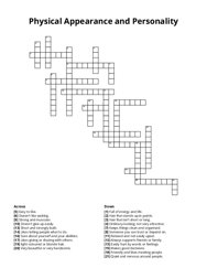 Physical Appearance and Personality Crossword Puzzle