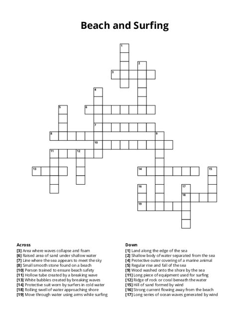 Beach and Surfing Crossword Puzzle