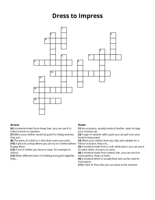Dress to Impress Crossword Puzzle