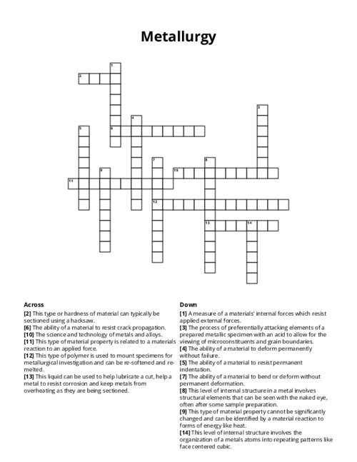 Metallurgy Crossword Puzzle