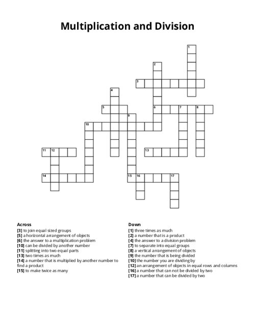 Multiplication and Division Crossword Puzzle
